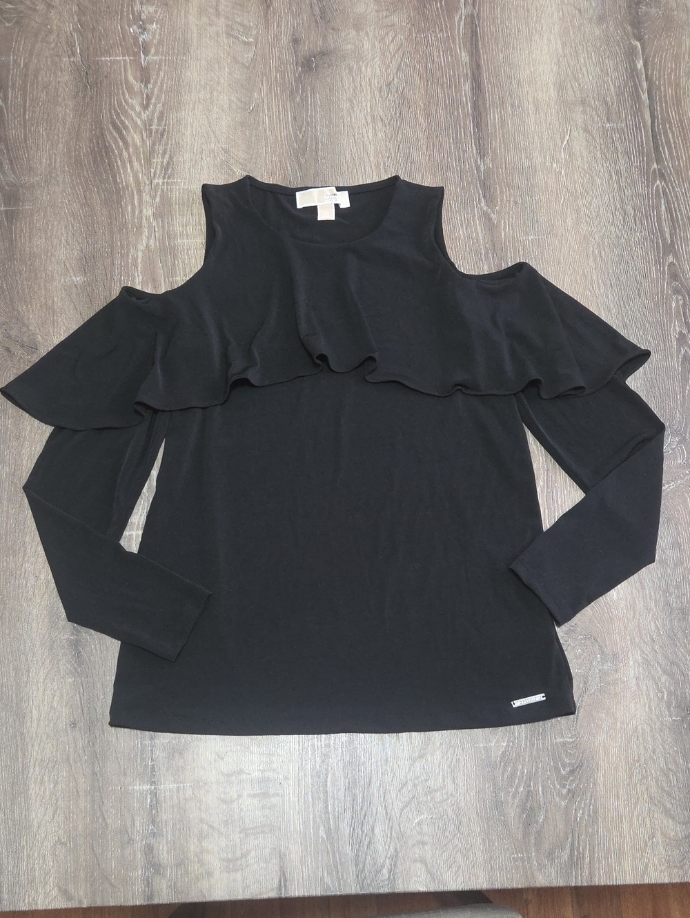NEW! Michael Kors Cut-Out Cold Shoulders Ruffle Flounced Jersey Knit Top Blouse